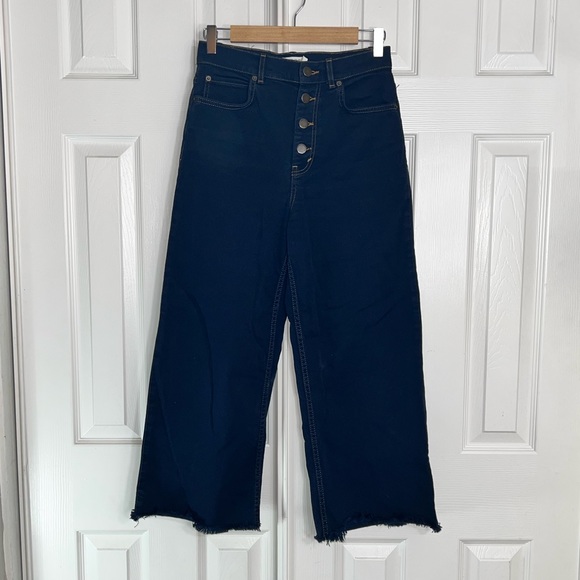 & Other Stories Denim - & Other Stories Wide Leg Cropped High Rise Crop Button Through Jeans